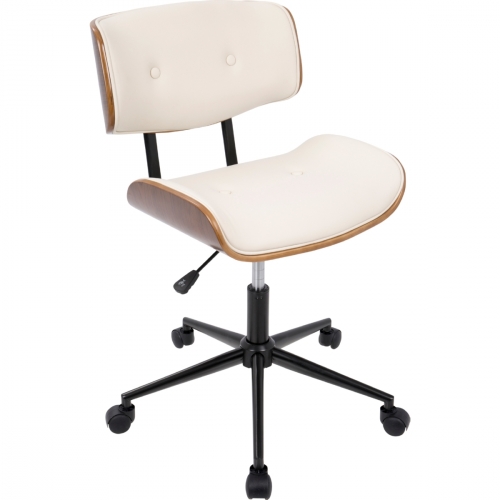 Lombardi Adjustable Swivel Office Chair in Cream Leatherette & Walnut Finish